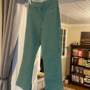 Zara Green Checkered Seersucker Cropped Pants Size Medium